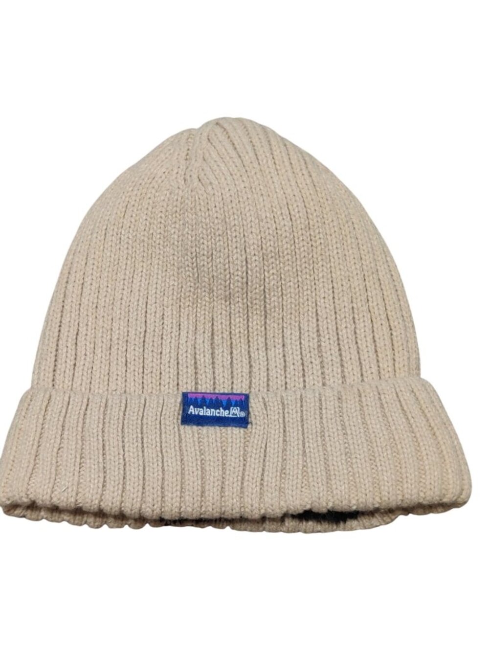 Avalanche Beige Rib Knit Cuffed Beanie Black Fleece Lined Winter Ski Hat Warm